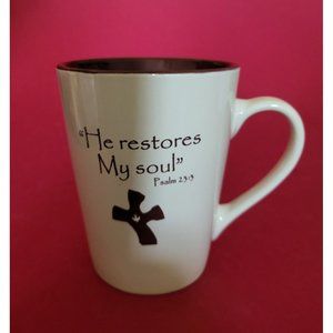 Christian Coffee Mug He Restores My Soul Bible Quote